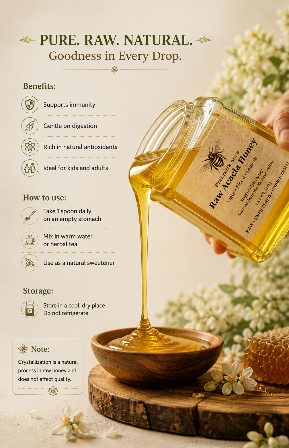 Kashmir Acacia Honey (Raw, Light & Export Quality)